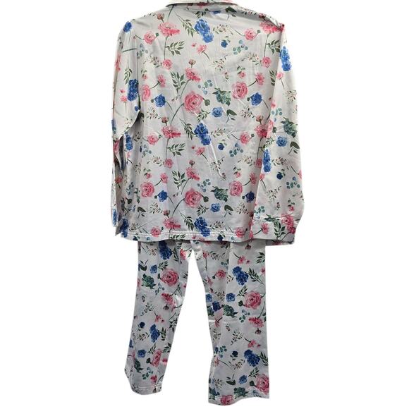 The Tog Shop Pajama Set Womens Medium Floral Pink Blue Satin - Picture 4 of 8